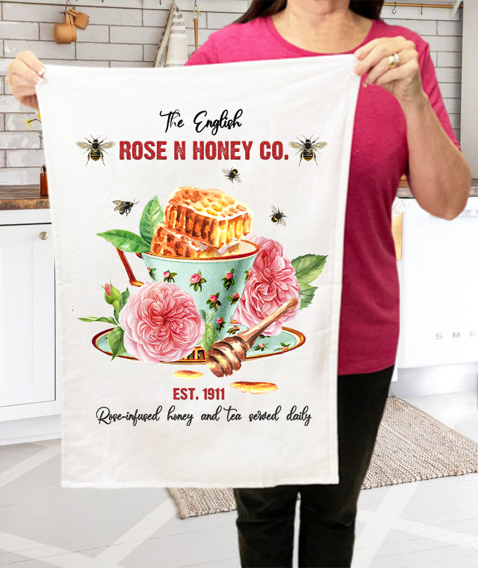 Rose & Honey English Tea Cup Kitchen Cotton Terry Towels