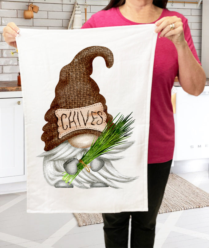 Gnome Herbs Chives Kitchen Cotton Terry Towel