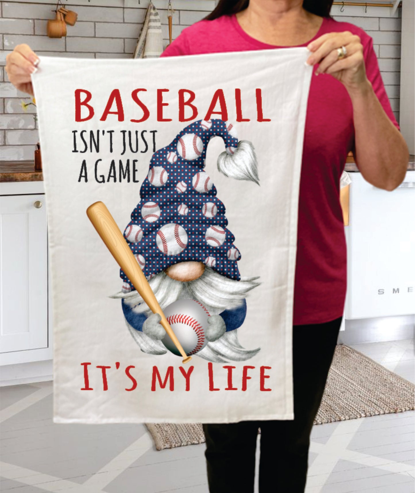 Gnome Baseball Red & Blue Team Colors  Terry Towel