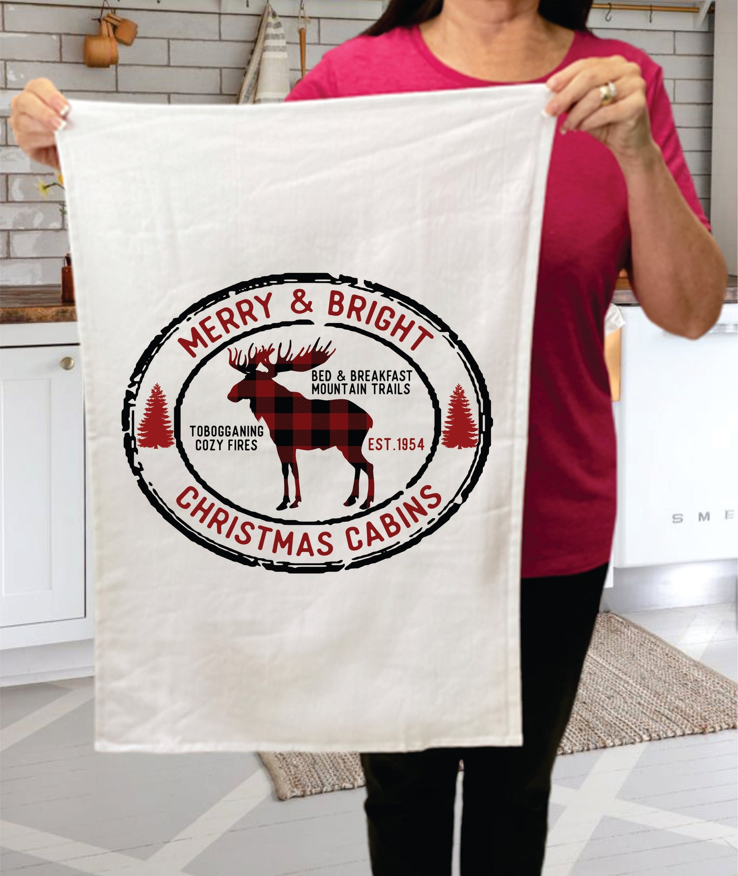Christmas Reindeer Grains Letter, Cotton Terry Towels