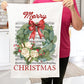 Merry Christmas Magnolia Flowers Wreath Cotton Terry Towel
