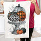 Halloween Checkered Stacked Pumpkins Kitchen Terry Towel